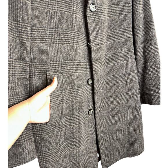 IKE Behar 100% Wool Charcoal Espresso Plaid Made in Canada Men's Coat Size 42 R - Picture 6 of 10